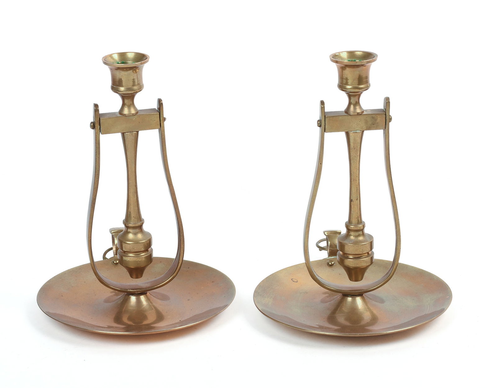 Pair of Brass Gimballed Candlesticks.: Height 8 inches.