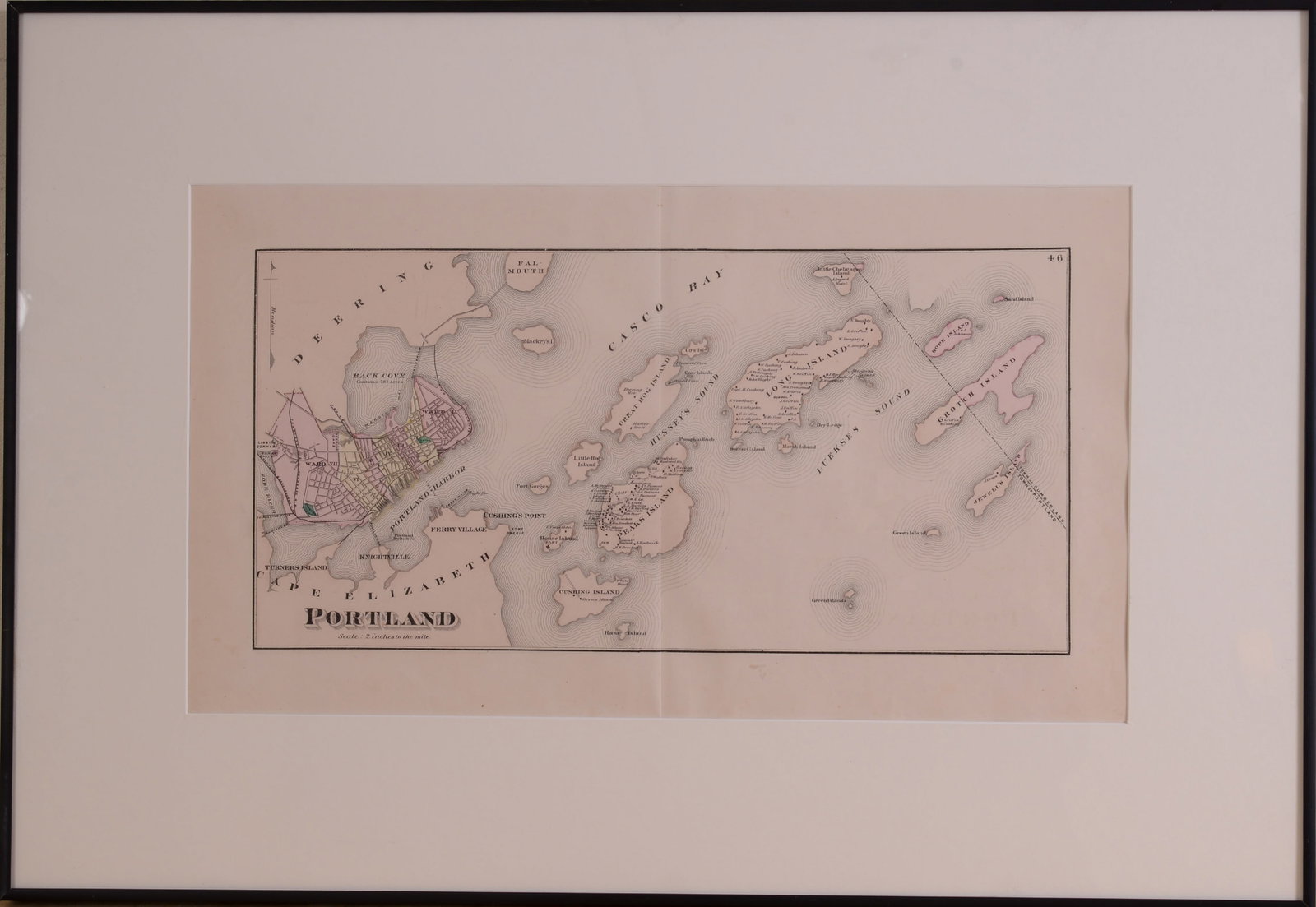 19th Century Chart of Part of Casco Bay.: 13 x 23 inches, sight. Framed, 22 x 32 inches.