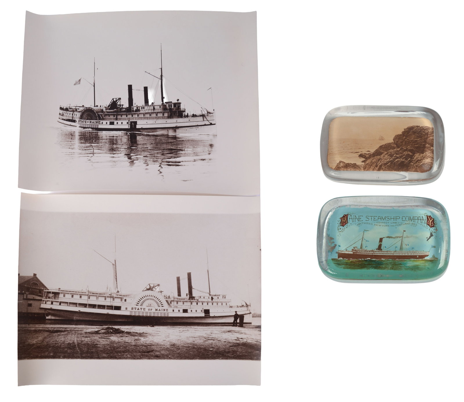 Two Photographs and a Paperweight of the Steamer State of Maine. (1 of 5)