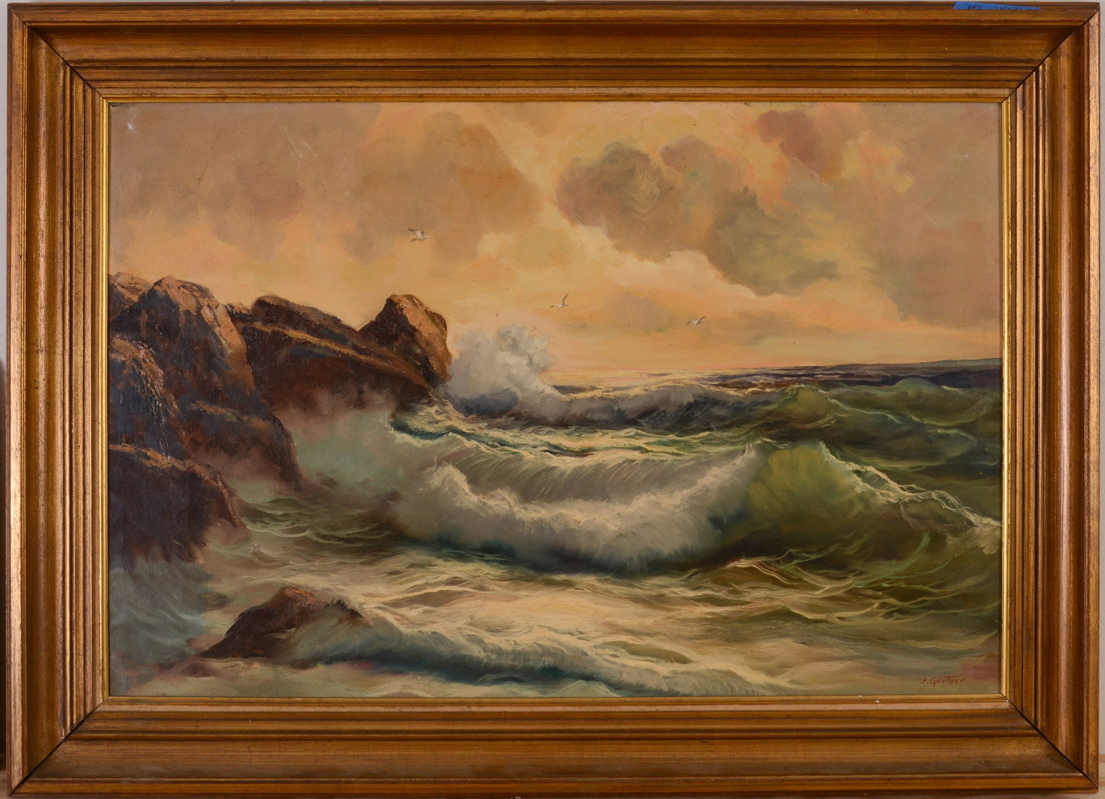 J. Glotzer (1914-2007). Seascape.: Oil on canvas - signed lower right J. Glotzer, 24 x 36 inches. Framed, 31.5 x 44 inches.