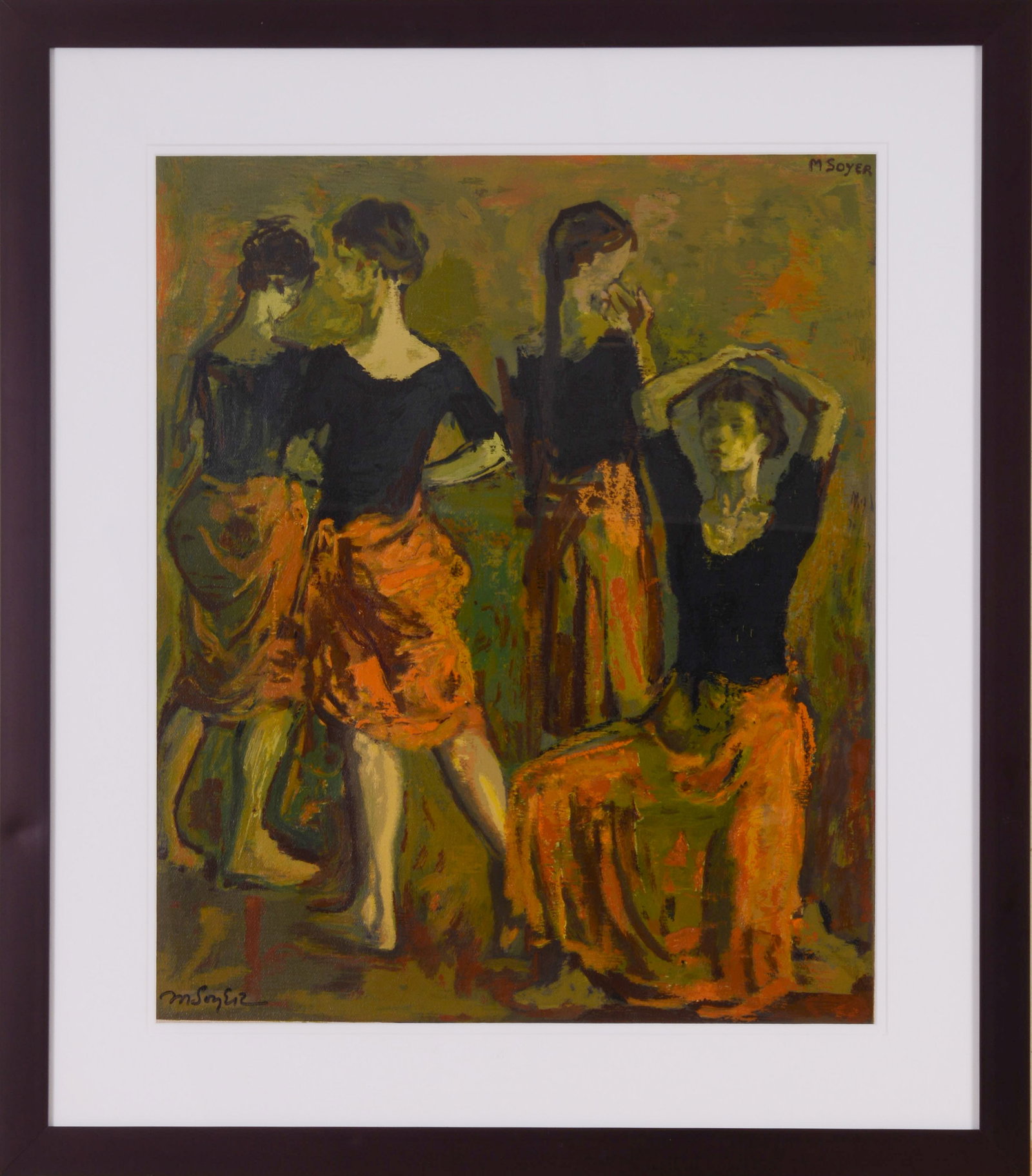 Moses Soyer. Serigraph: Three Dancers.: 23 x 19.5 inches, sight, signed lower left. Framed, 32 x 28 inches.
