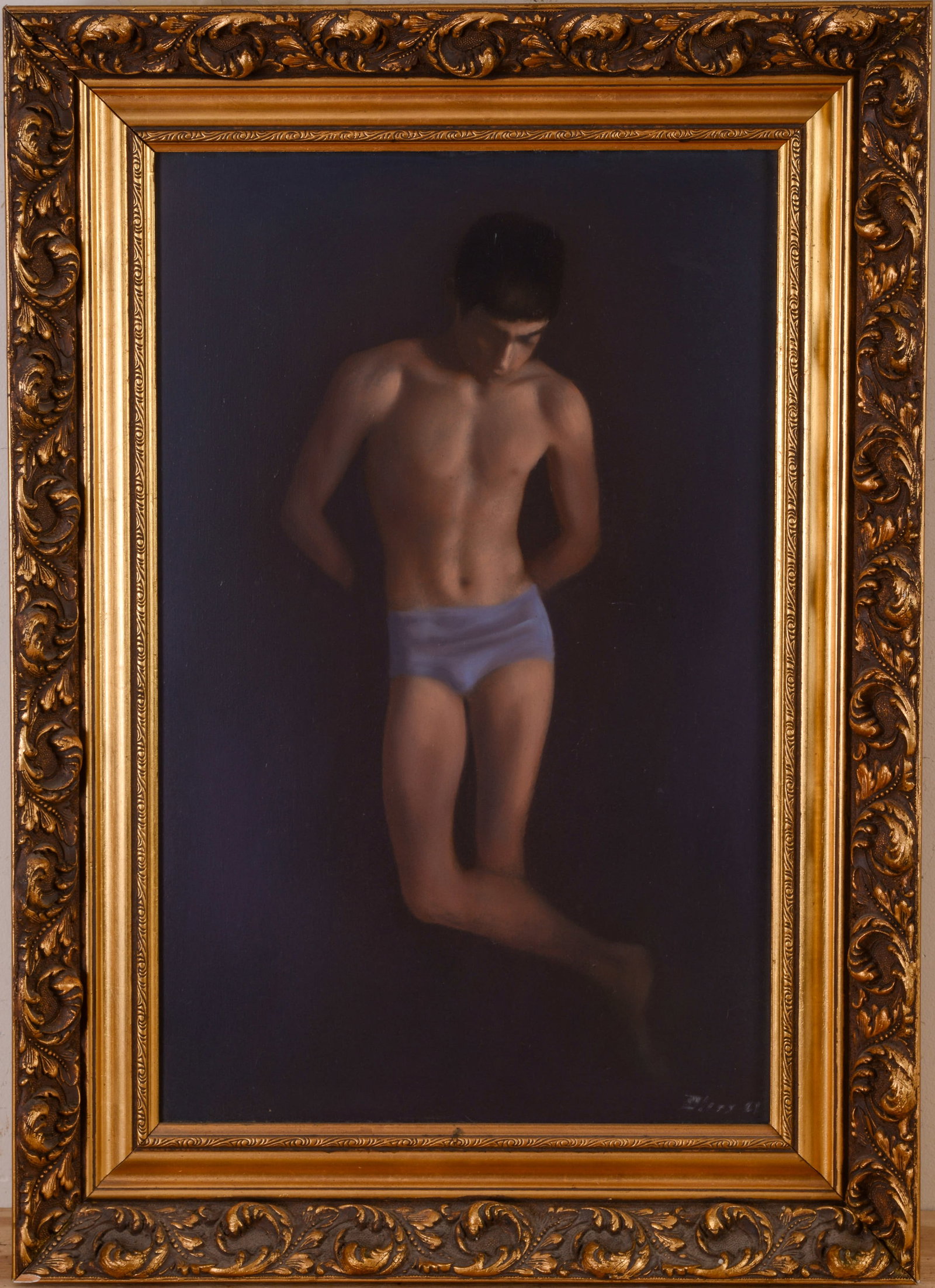20th Century Portrait of a Young Man.: Oil on board, signed lower right. Framed, 28 x 19.5 inches.