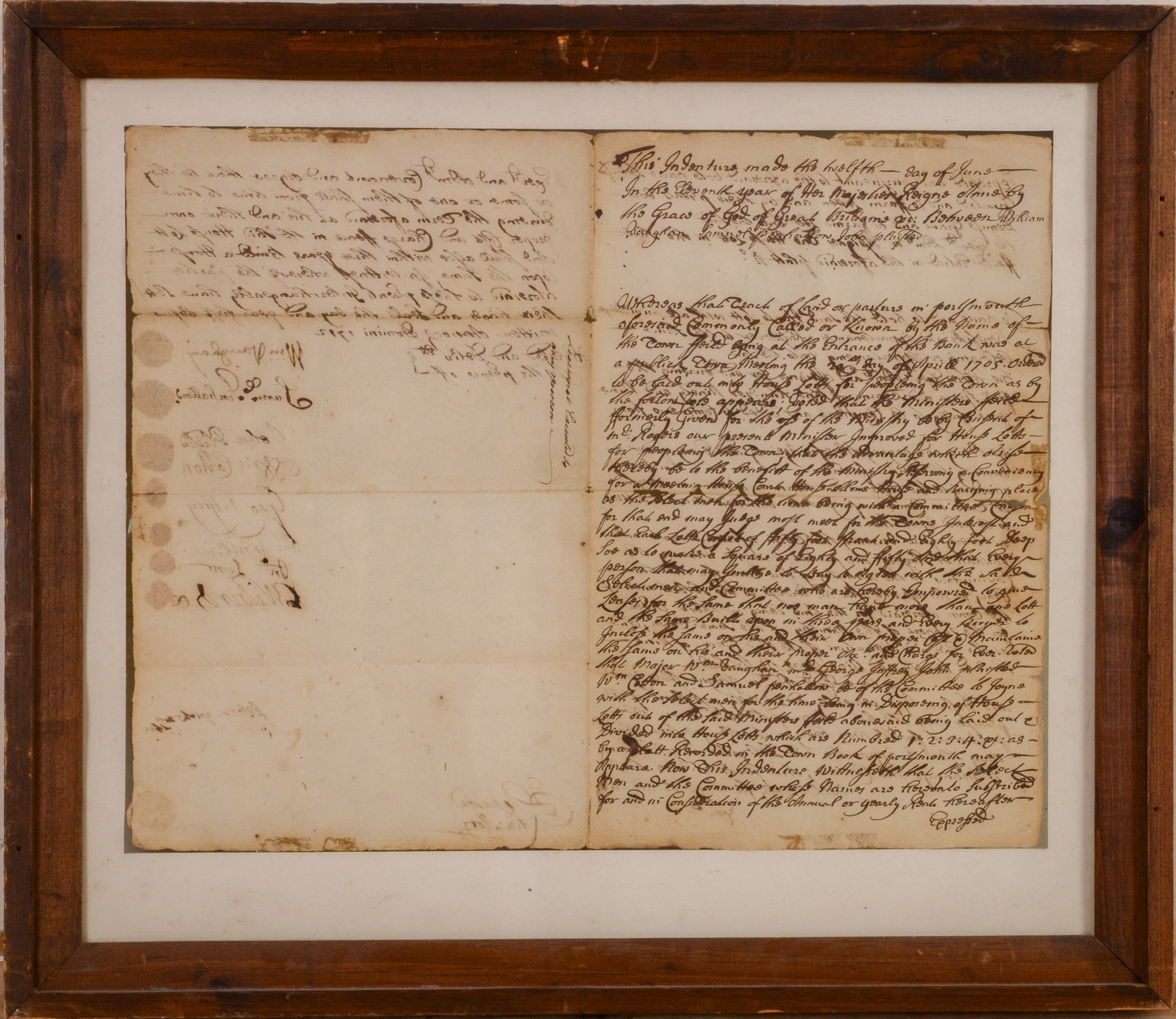 1712 Indenture Certificate.: Sheet 12 x 15.5 inches. Framed, 17 x 20 inches.