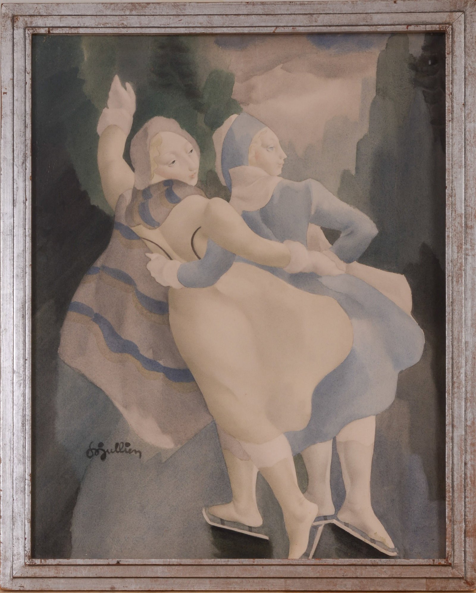 Mid Century Watercolor of Two Women. (1 of 3)