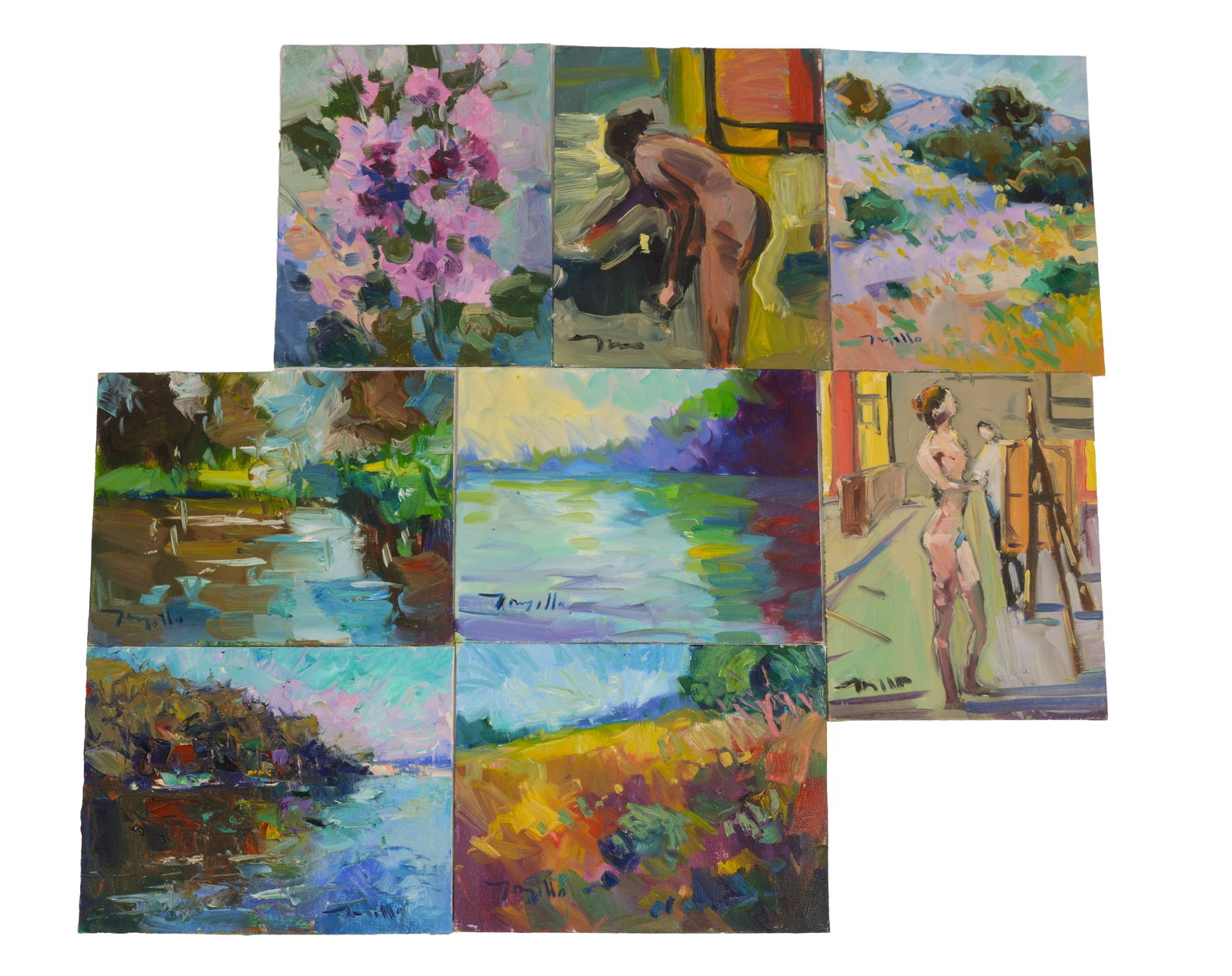 Jose Trujillo (b. 1982). Eight Paintings.: Oil on board, 11 x 14 inches.