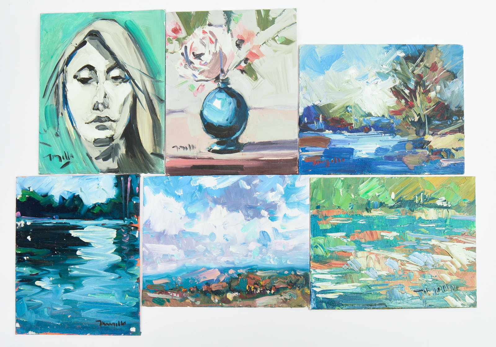 Jose Trujillo (b. 1982). Eight Paintings.: Oil on board, 8 x 10 inches.