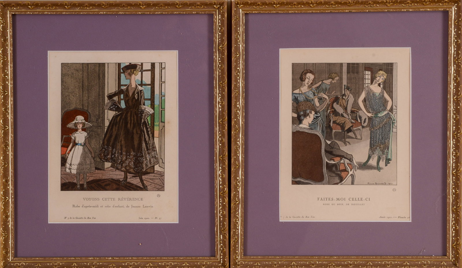 Two 1920's French Fashion Prints.: Framed, 13.75 x 11.5 inches.