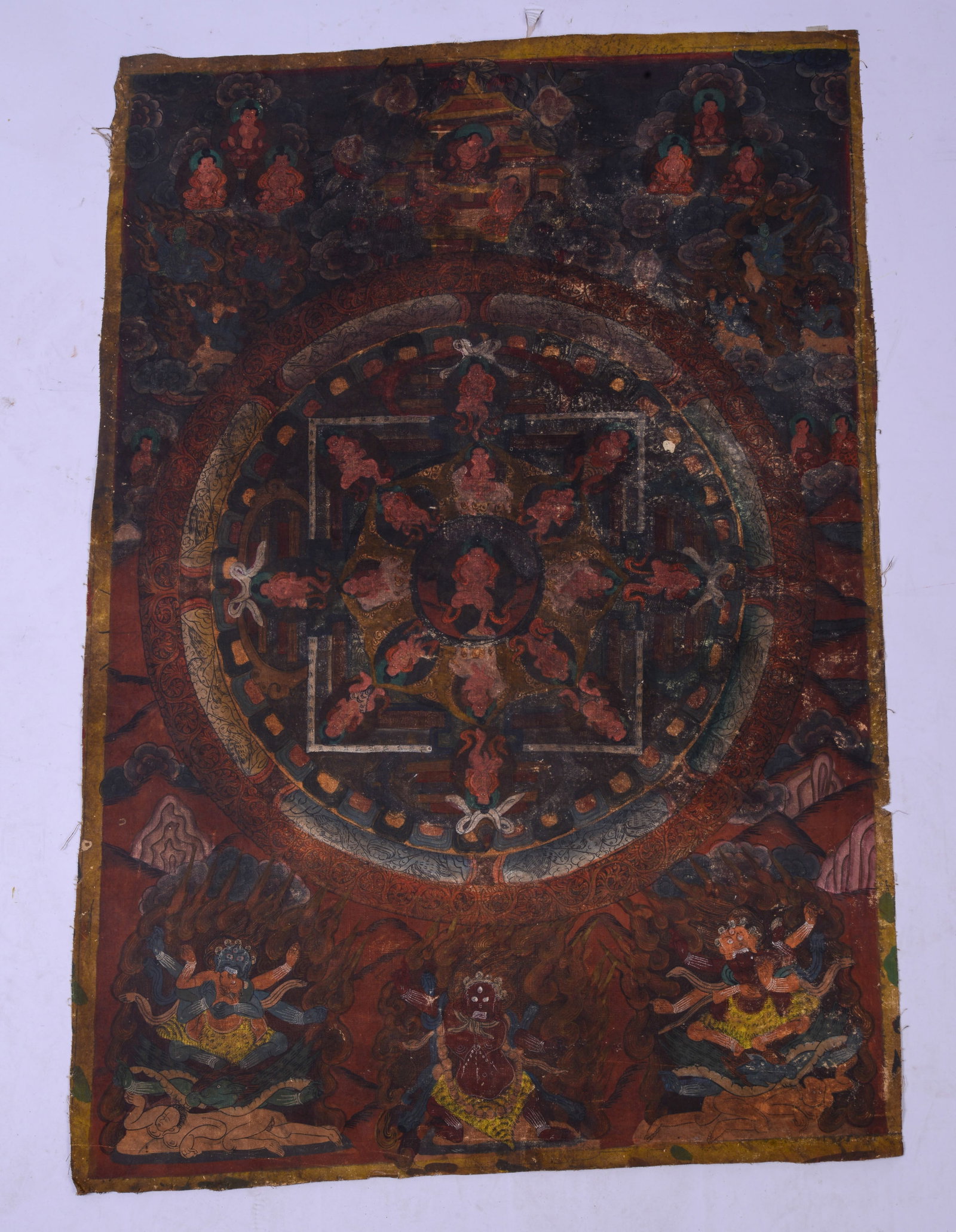 Tibetan Thangka Painting.: 25 x 17 inches, on fabric.