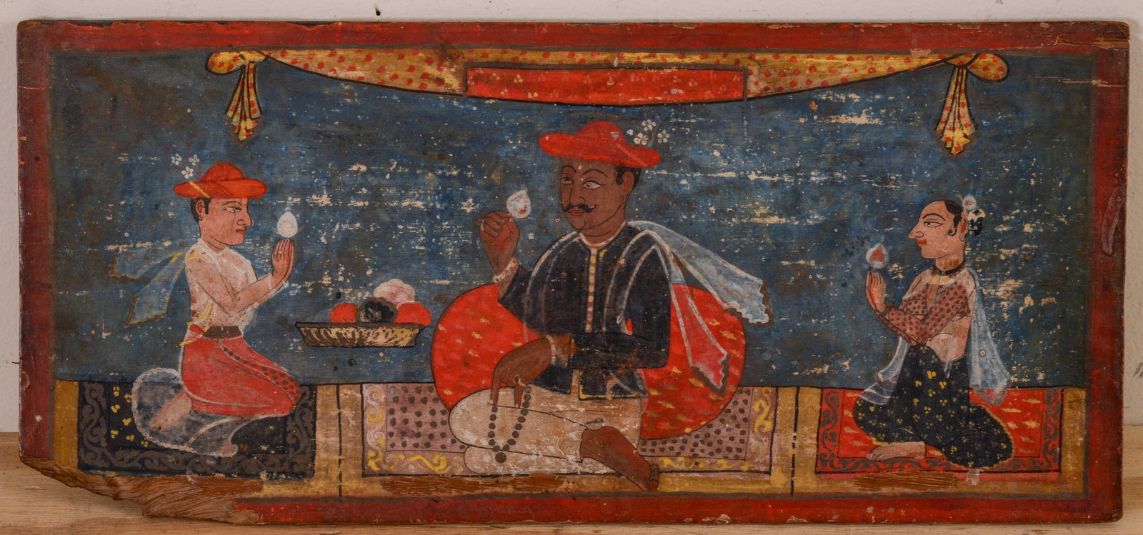 Indian Painted Wooden Panel.: 6.5 x 14.5 inches.