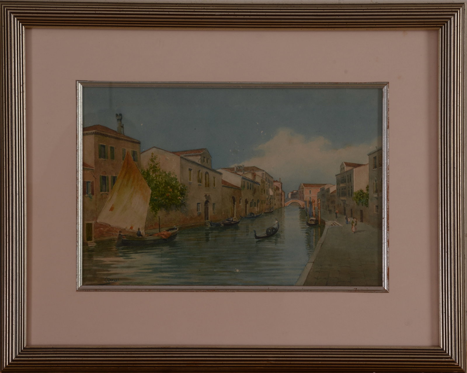 Venetian Watercolor.: 8.5 x 12.75 inches, sight, signed C. Grossi lower left. Framed, 16 x 20 inches.