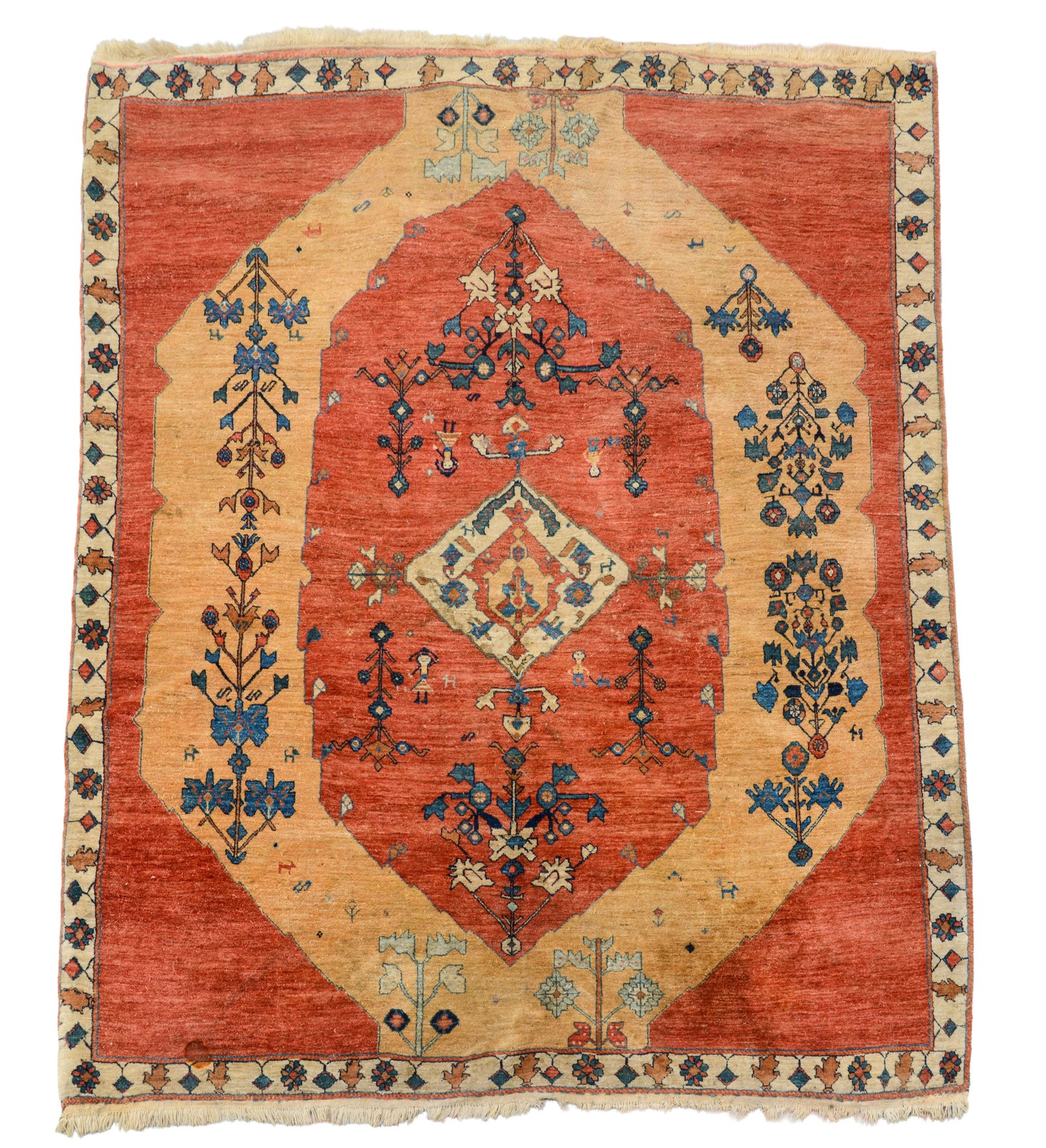 Kilim Carpet With Figures.: 7 feet 10 inches by 6 feet 8 inches. Some minor wear.