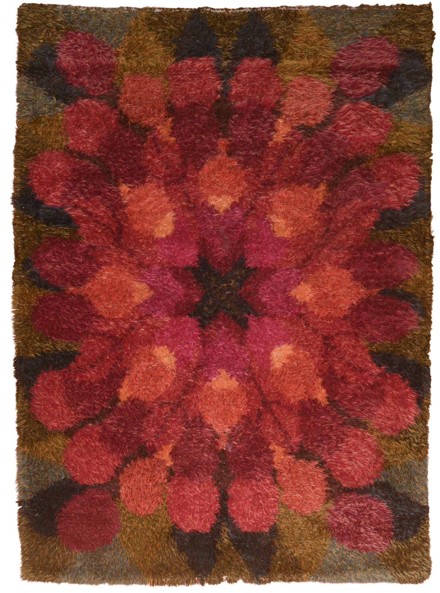 Mid Century Rya Rug.: 7 feet 6 inches by 5 feet.