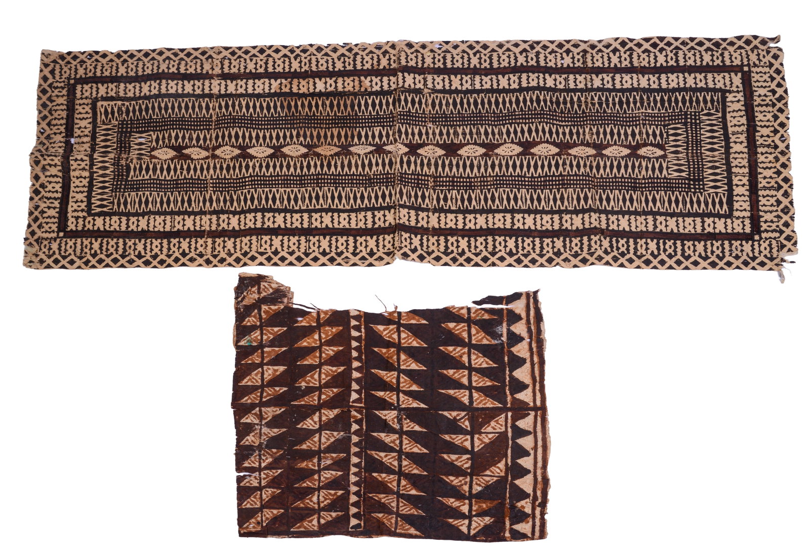 Two Tapa Cloths.: 23 x 70 and 21 x 28 inches. Both in good condition, with fold marks.