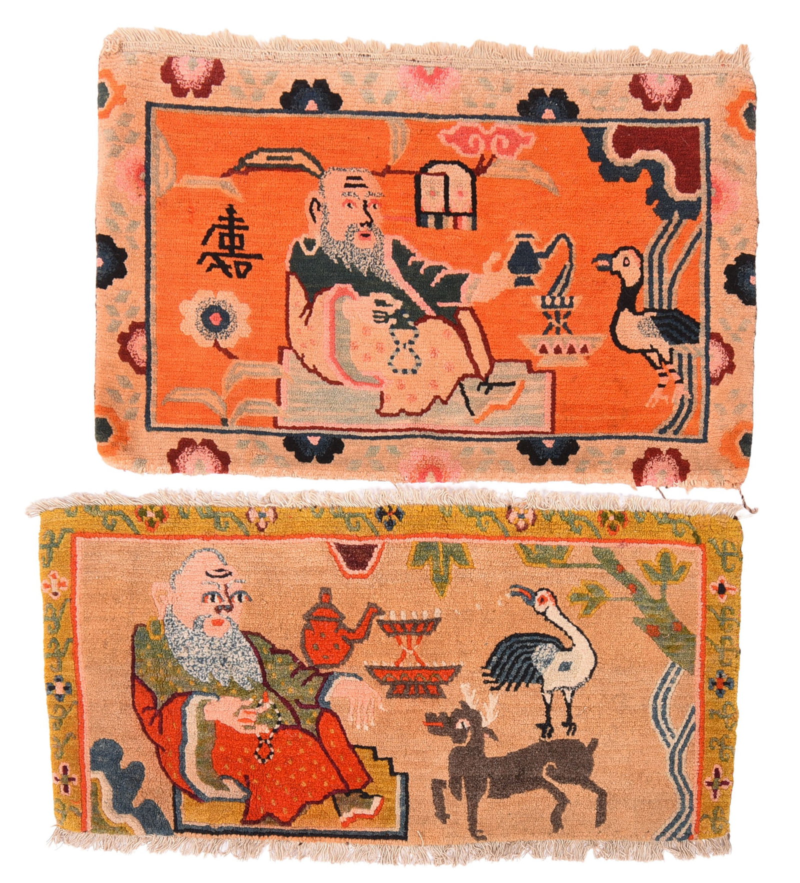 Two Tibetan Figurative Rugs.: 17 x 26 and 13 x 28 inches.