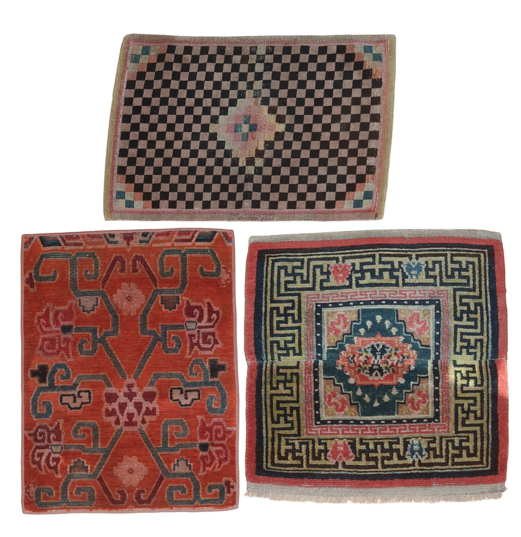 Three Tibetan Hand Woven Mats.: 20 x 29, 26 x 28, and 23 x 30 inches.