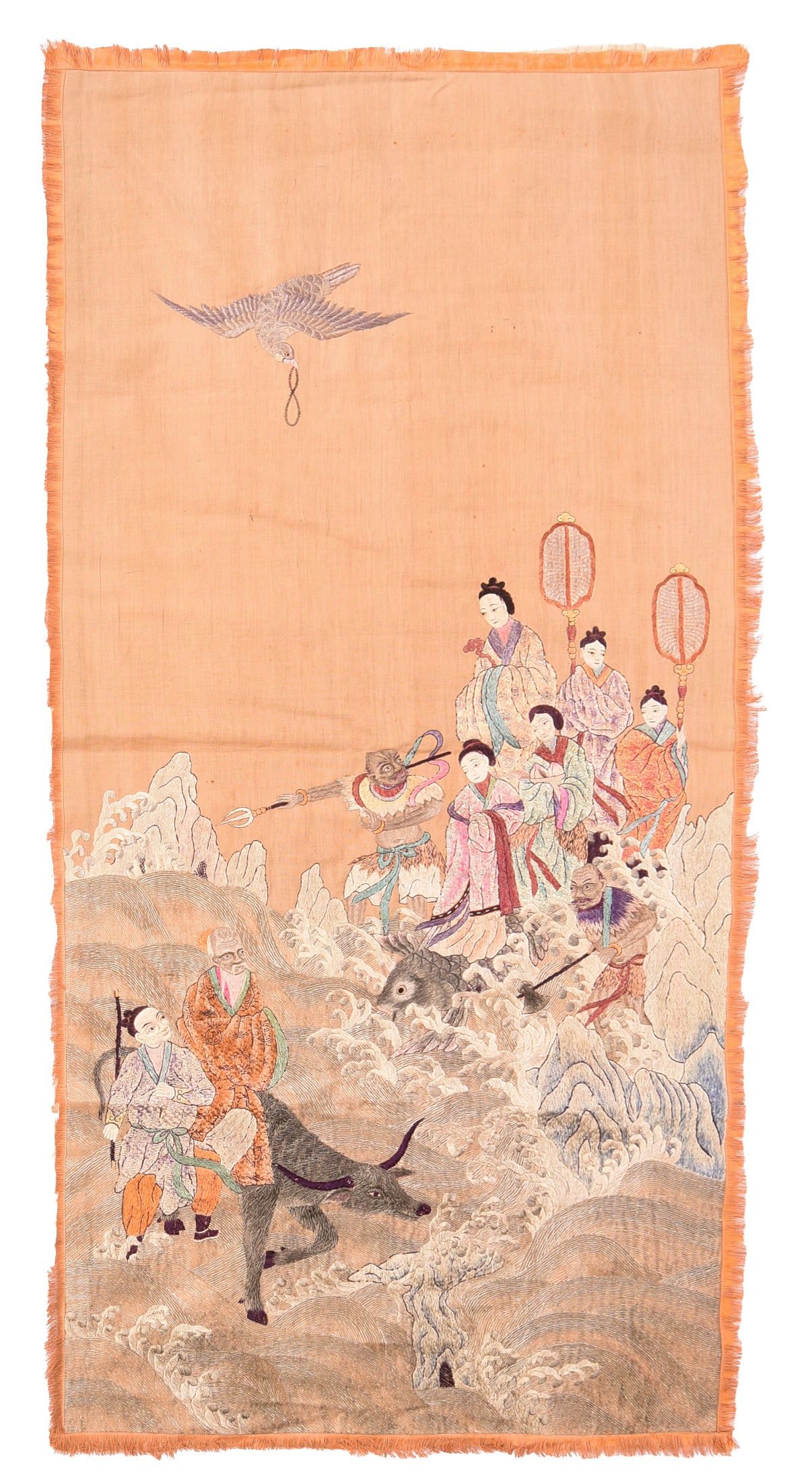 Finely Embroidered Tibetan Tapestry.: 56 x 27 inches.