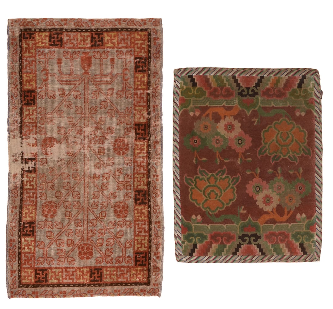Two Tibetan Hand Woven Mats.: 25 x 33 and 25 x 46 inches.