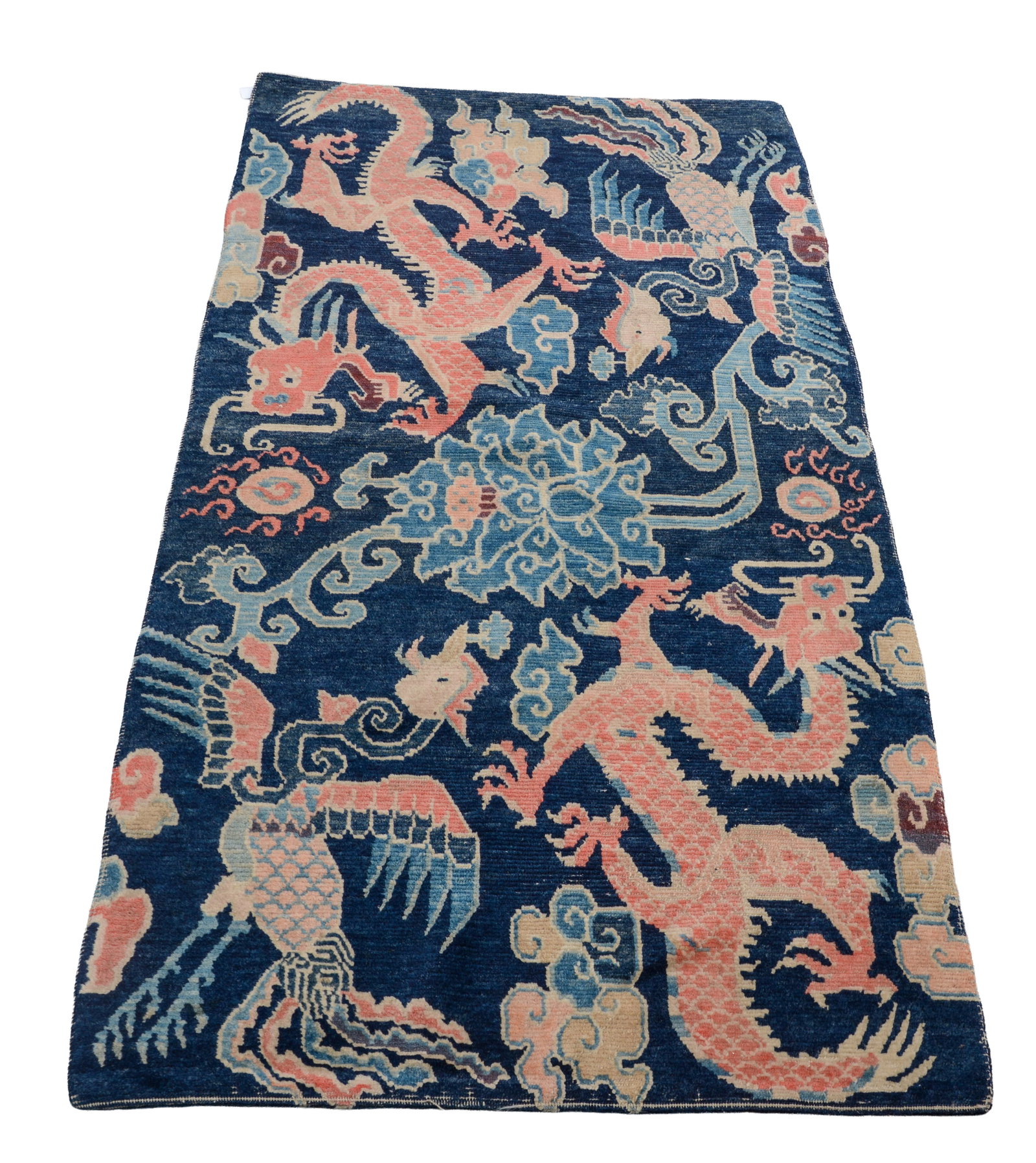 Handwoven Carpet With Dragons.: 66 x 34 inches.