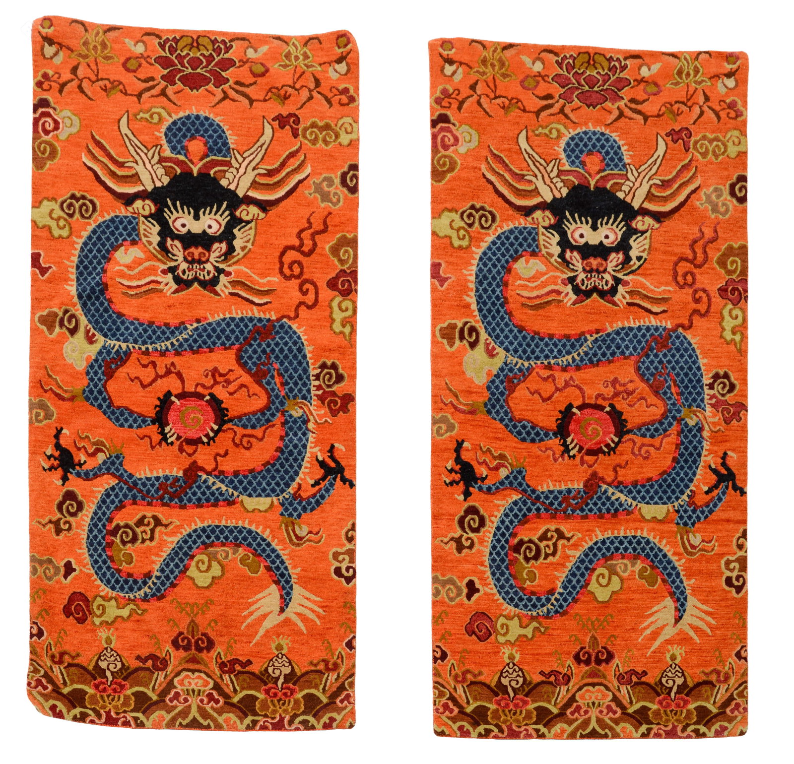 Pair of Handwoven Carpets With Dragons.: 6 feet by 3 feet.