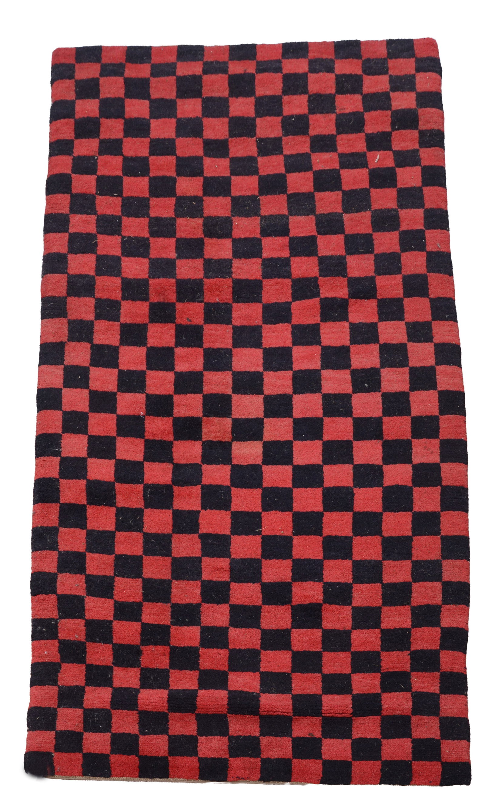 Vintage Black and Red Checkered Carpet.: 5 feet 3 inches by 2 feet 9 inches.