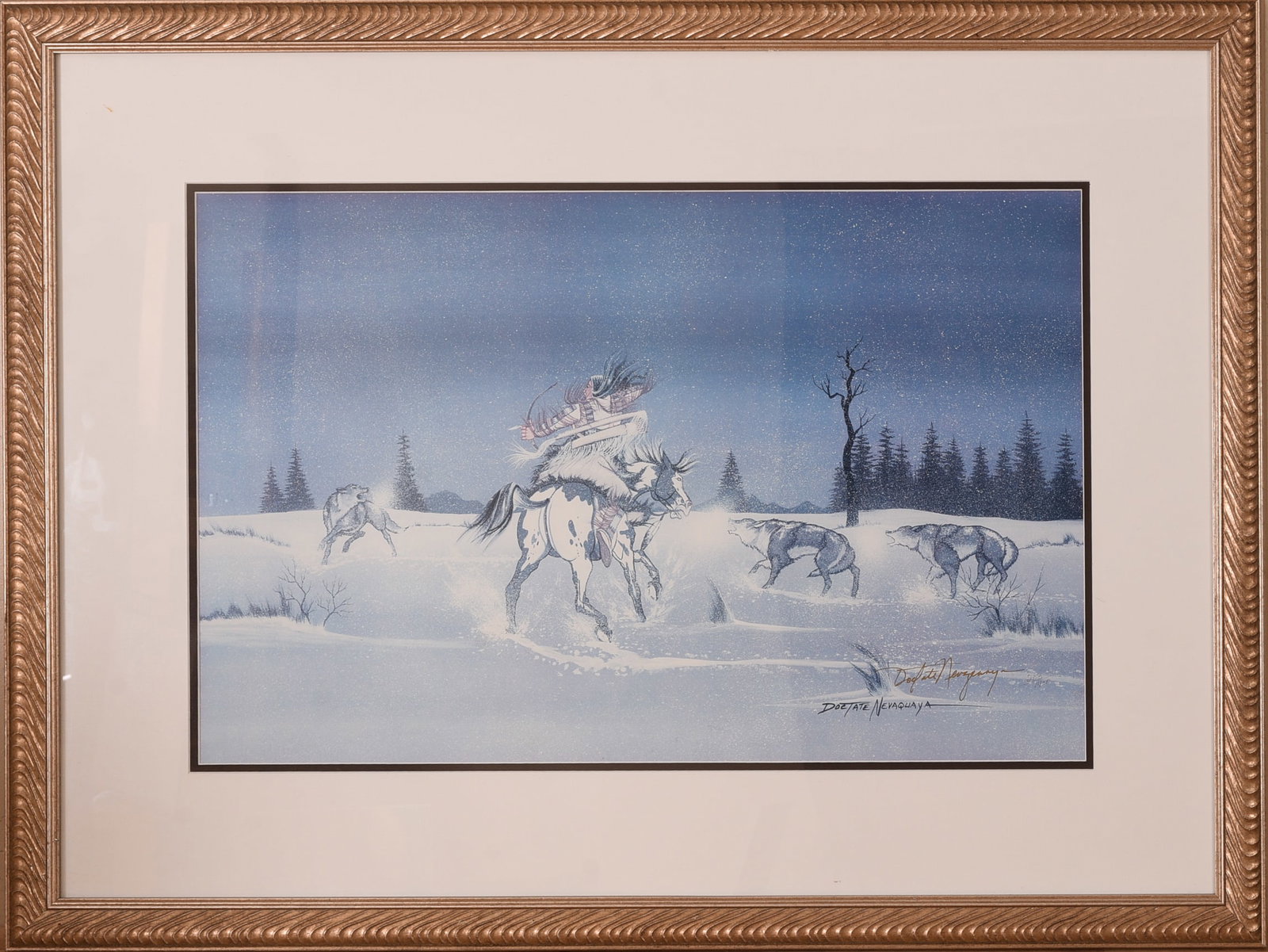 Doc Tate Nevaquaya Signed Print.: 15.5 x 24.5 inches, sight. Framed, 25.5 x 35 inches.