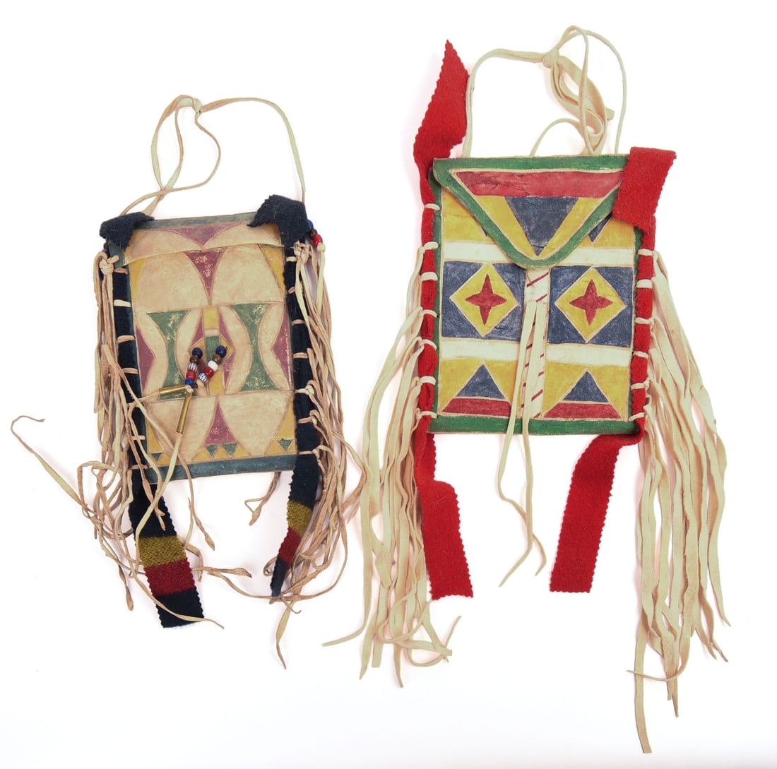 Two Native American Hide Pouches.: Larger 8 x 7 inches.