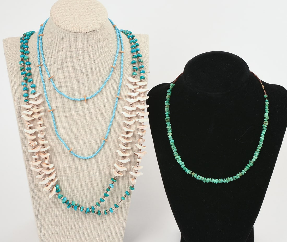 Three Native American Necklaces.: Lengths 14 to 32 inches.