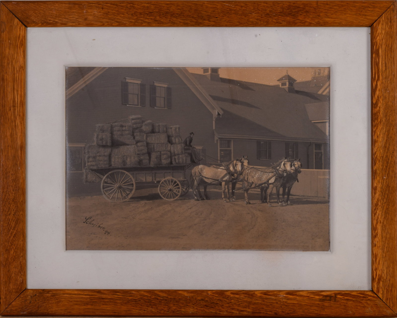 19th Century Hand Colored Photo of Four Horses and Hay Wagon. (1 of 3)