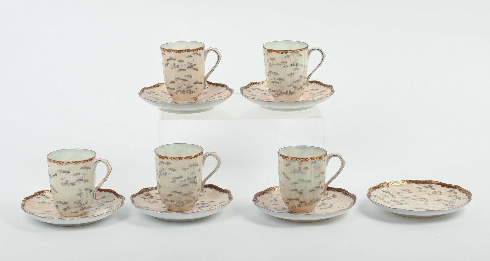 Six Japanese Teacups and Saucers.: Imported by Vantine, diameter of saucers 5 inches.