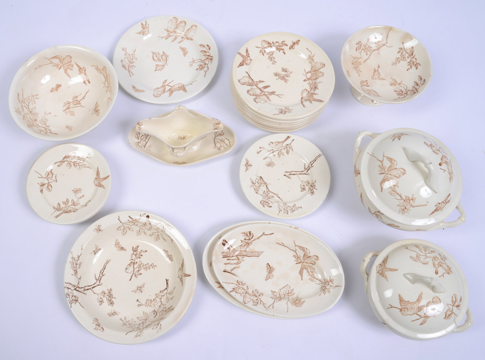 Brown Transferware Part Dinner Service. - 2