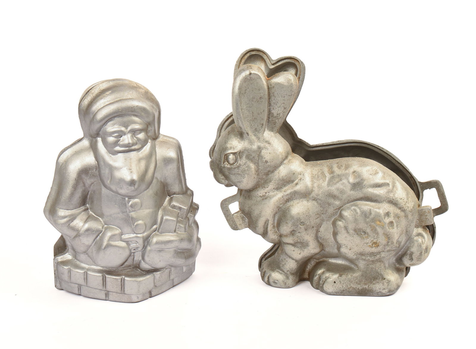 Two Vintage Cake Molds.: Nordic Ware Santa, height 9.5 inches, and a bunny, height 10 inches.