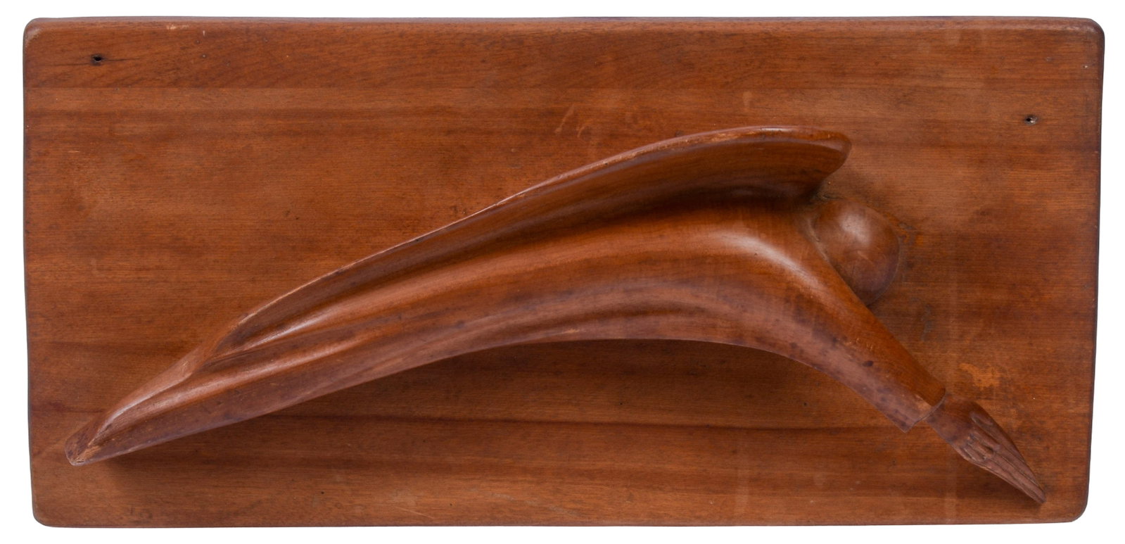 Modernist Carved Wooden Angel Plaque: 18 x 8.5 inches.