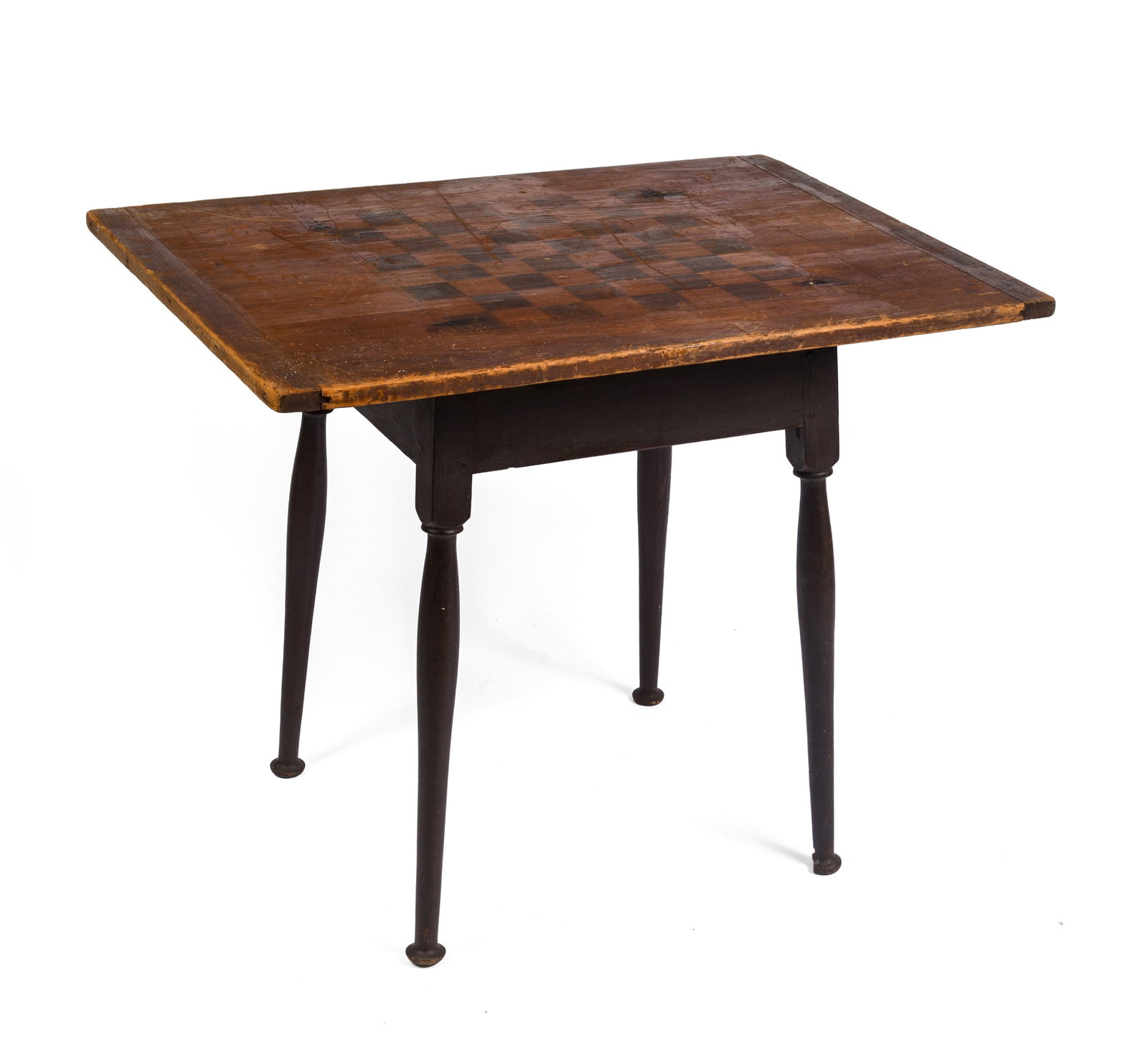 COUNTRY QUEEN ANNE TAP TABLE WITH CHECKERBOARD TOP.: Height 26.5 inches, length 33 inches, depth 24 inches.