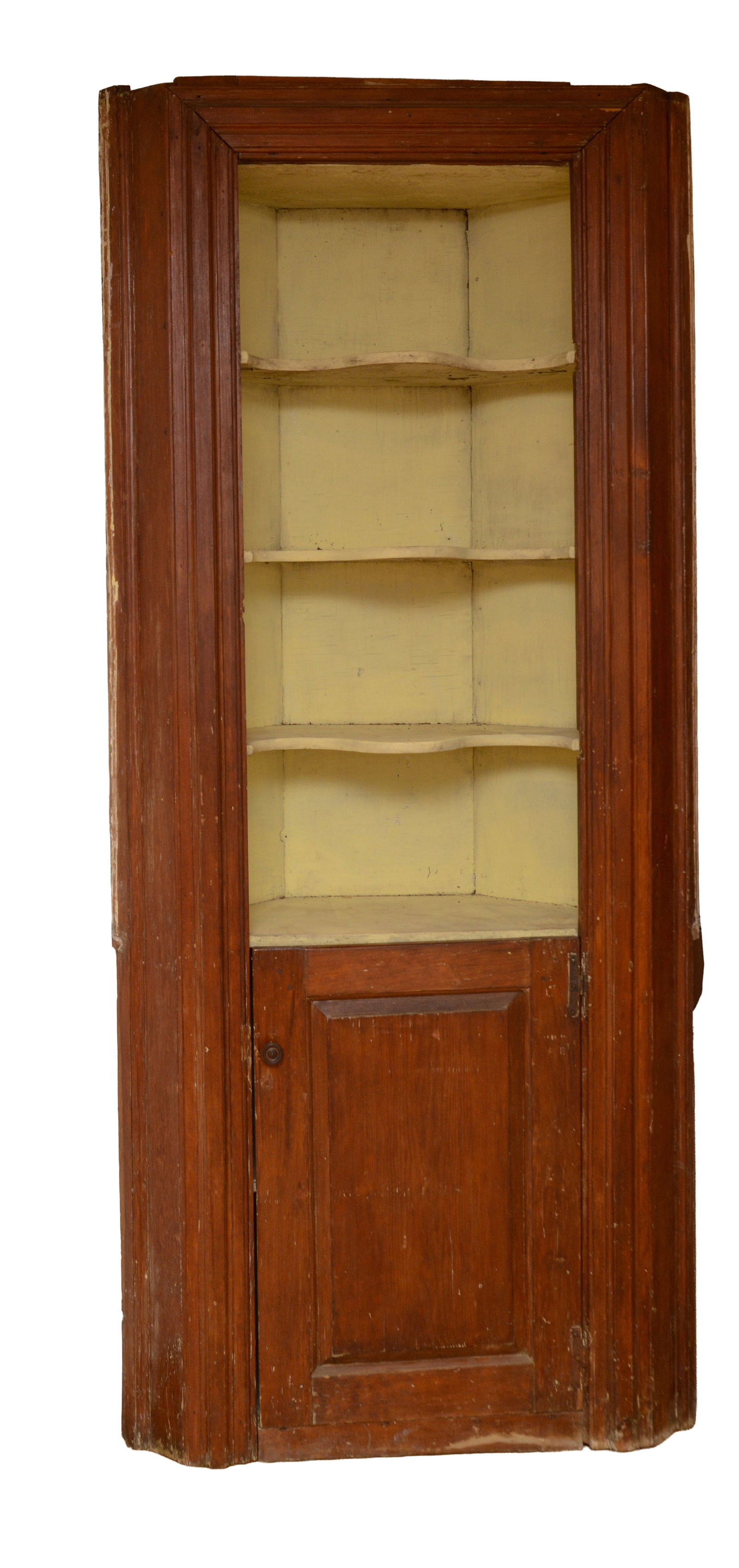 NEW ENGLAND CORNER CUPBOARD.: Height 91 inches, width 40 inches, depth 15 inches. Length along wall 29 inches.