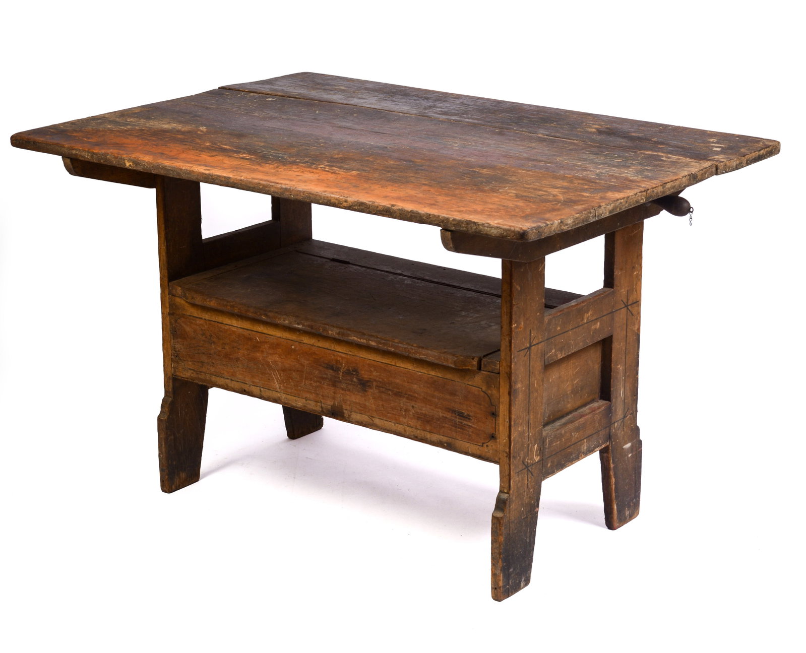 NEW ENGLAND PINE PAINT-DECORATED HUTCH TABLE. (1 of 3)