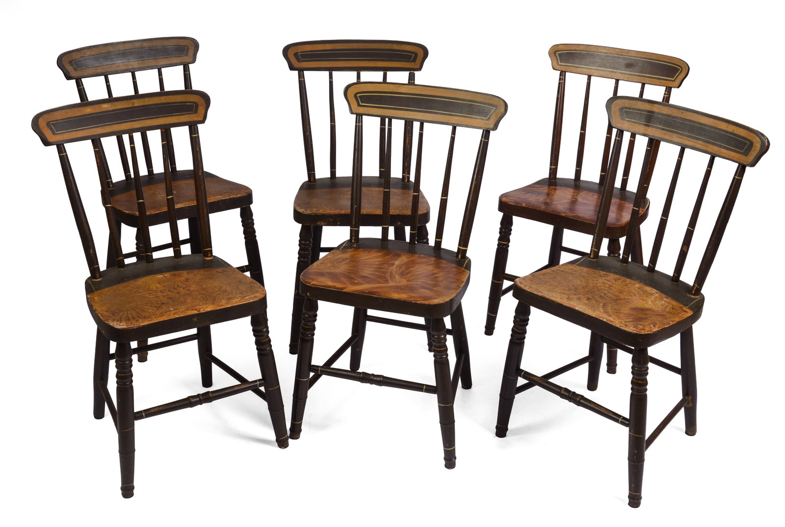 SIX MAINE GRAIN-PAINTED CHAIRS.: 19th century. Height 31 inches, width 14 inches, depth 14 inches.