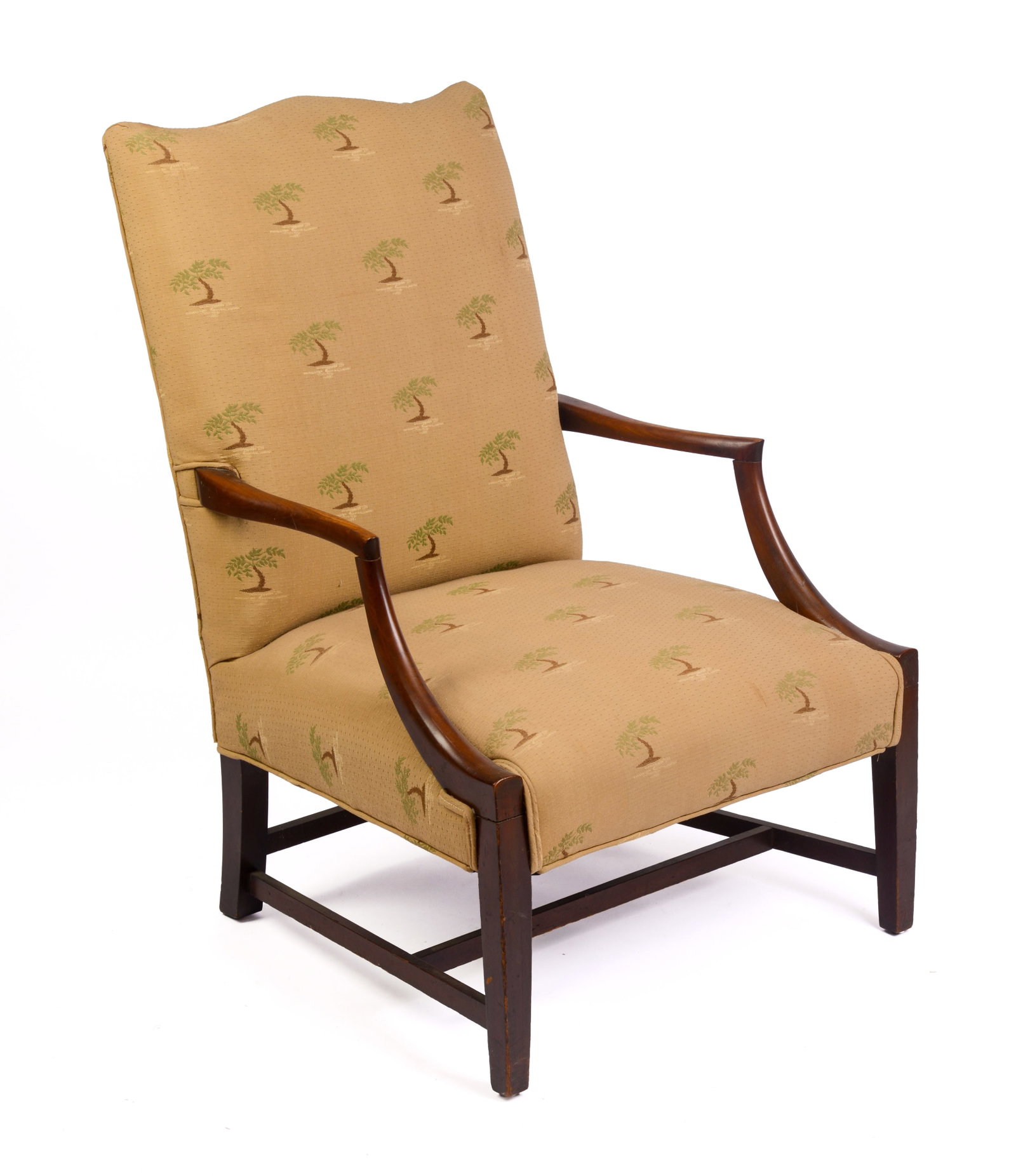 HEPPLEWHITE STYLE LOLLING CHAIR.: Seat height 16 inches, overall height 39 inches, width 25 inches, depth 26 inches. Provenance: The Viele Estate, York, Maine.
