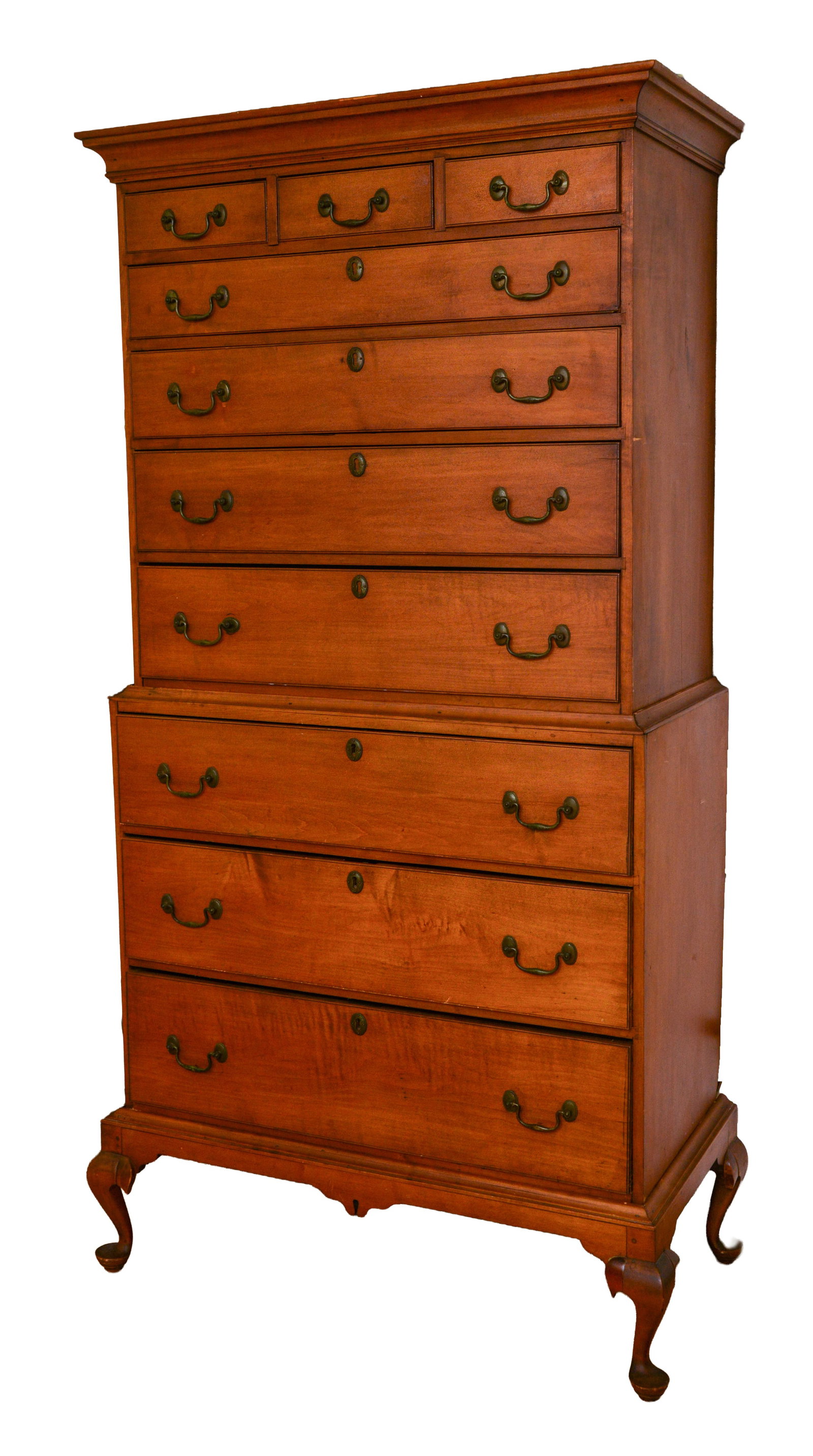 18TH CENTURY QUEEN ANNE MAPLE CHEST ON CHEST ON FRAME. (1 of 3)