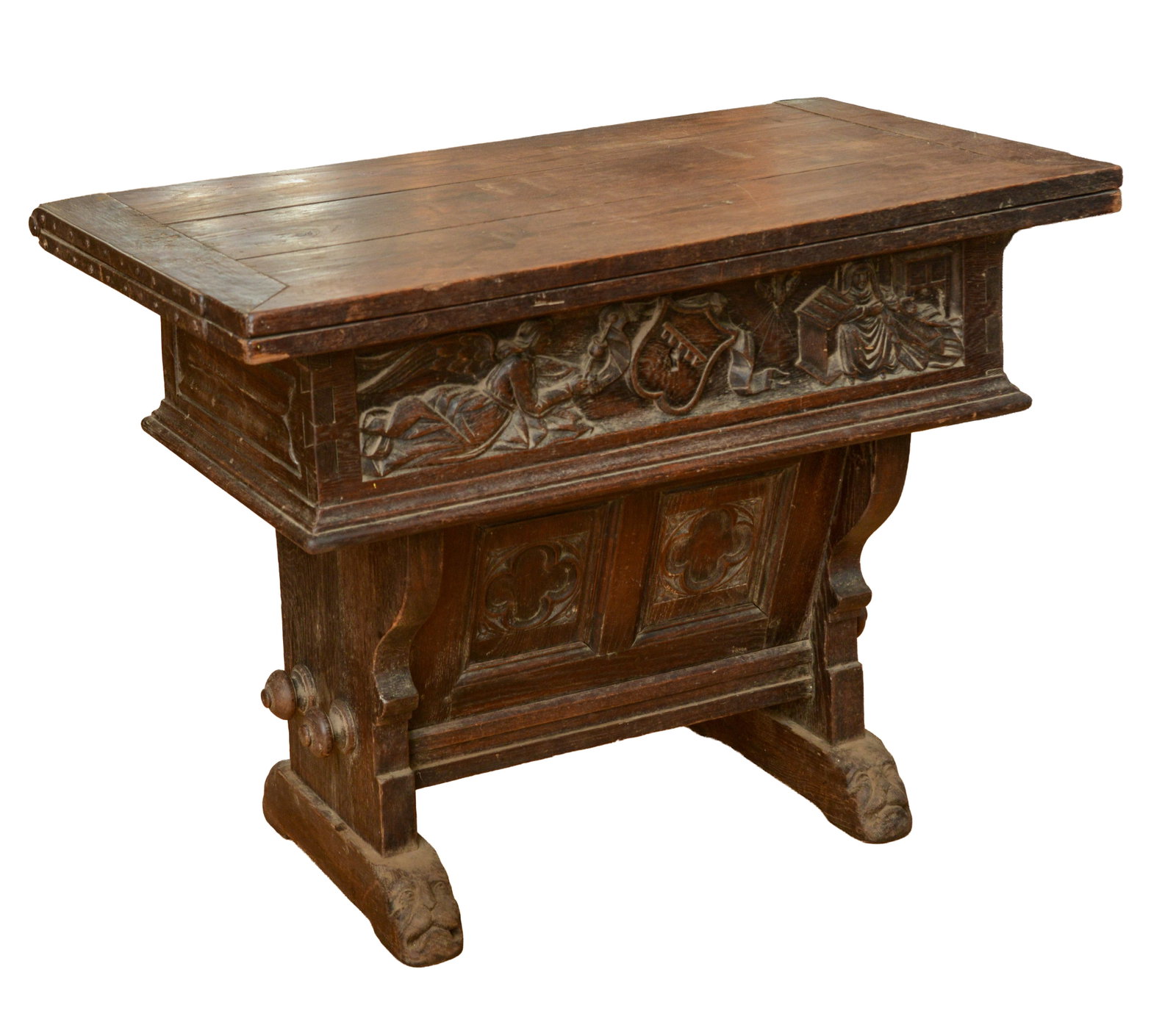 17TH CENTURY DUTCH OR FRENCH OAK â€?RENTâ€? OR â€?MONEY CHANGING TABLE.â€? (1 of 5)