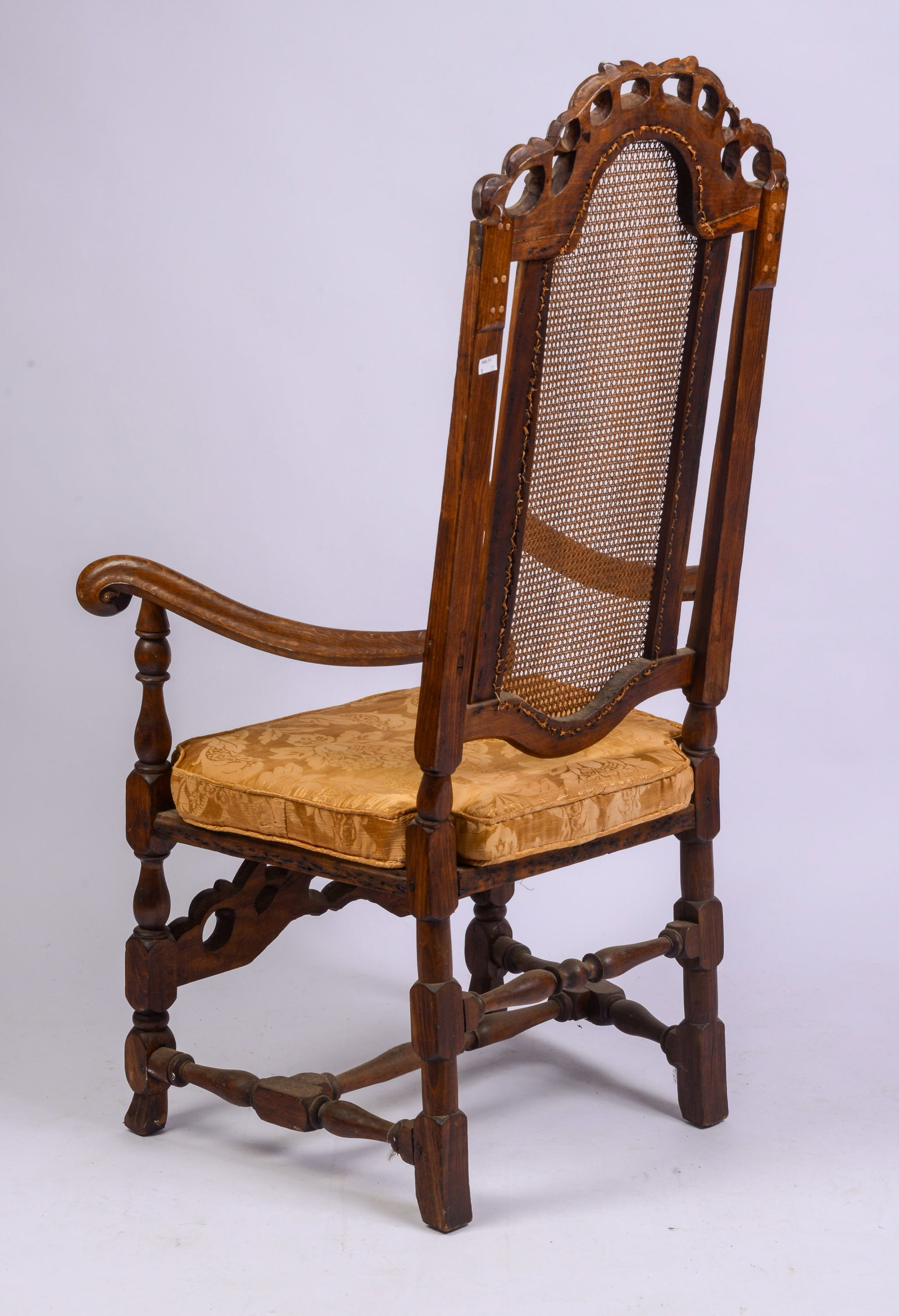 JACOBEAN CANE BACK ARMCHAIR. - 2