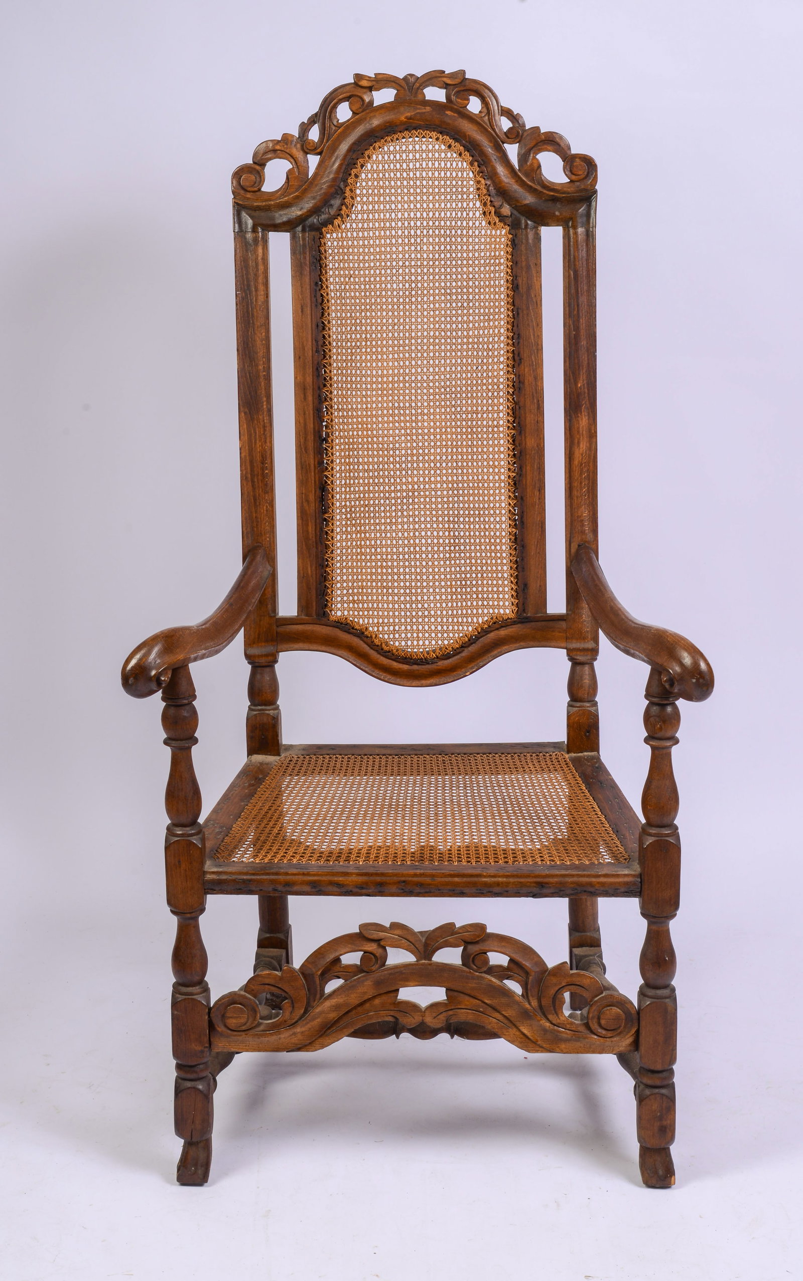 JACOBEAN CANE BACK ARMCHAIR. - 3