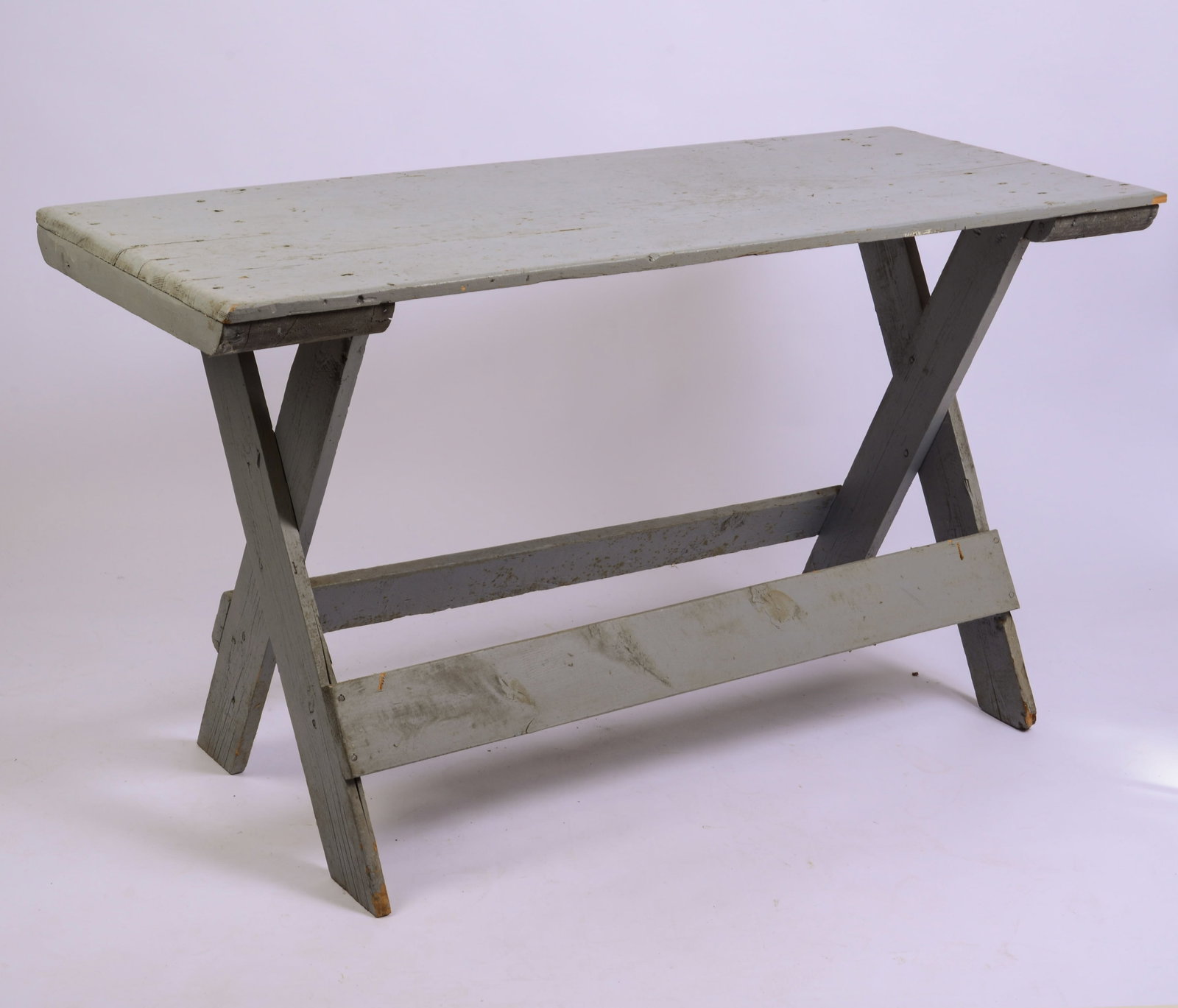 PINE TRESTLE TABLE IN BLUE PAINT. - 2