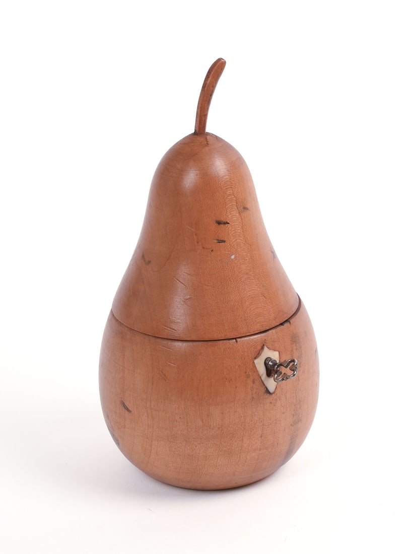 19TH CENTURY PEAR FORM TEA CADDY.: Height 8 inches. A few surface scratches, includes key.