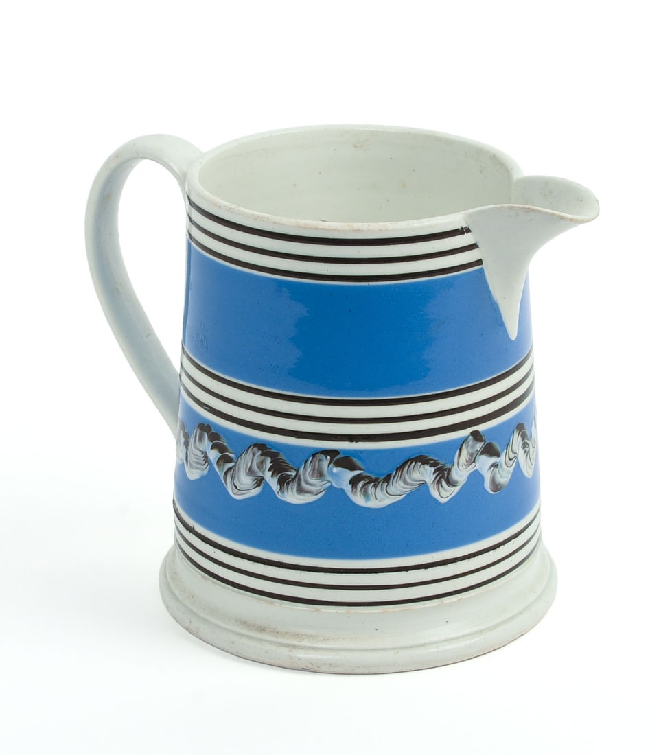 ENGLISH MOCHAWARE BLUE-BANDED PITCHER.: Height 6 inches, good condition.