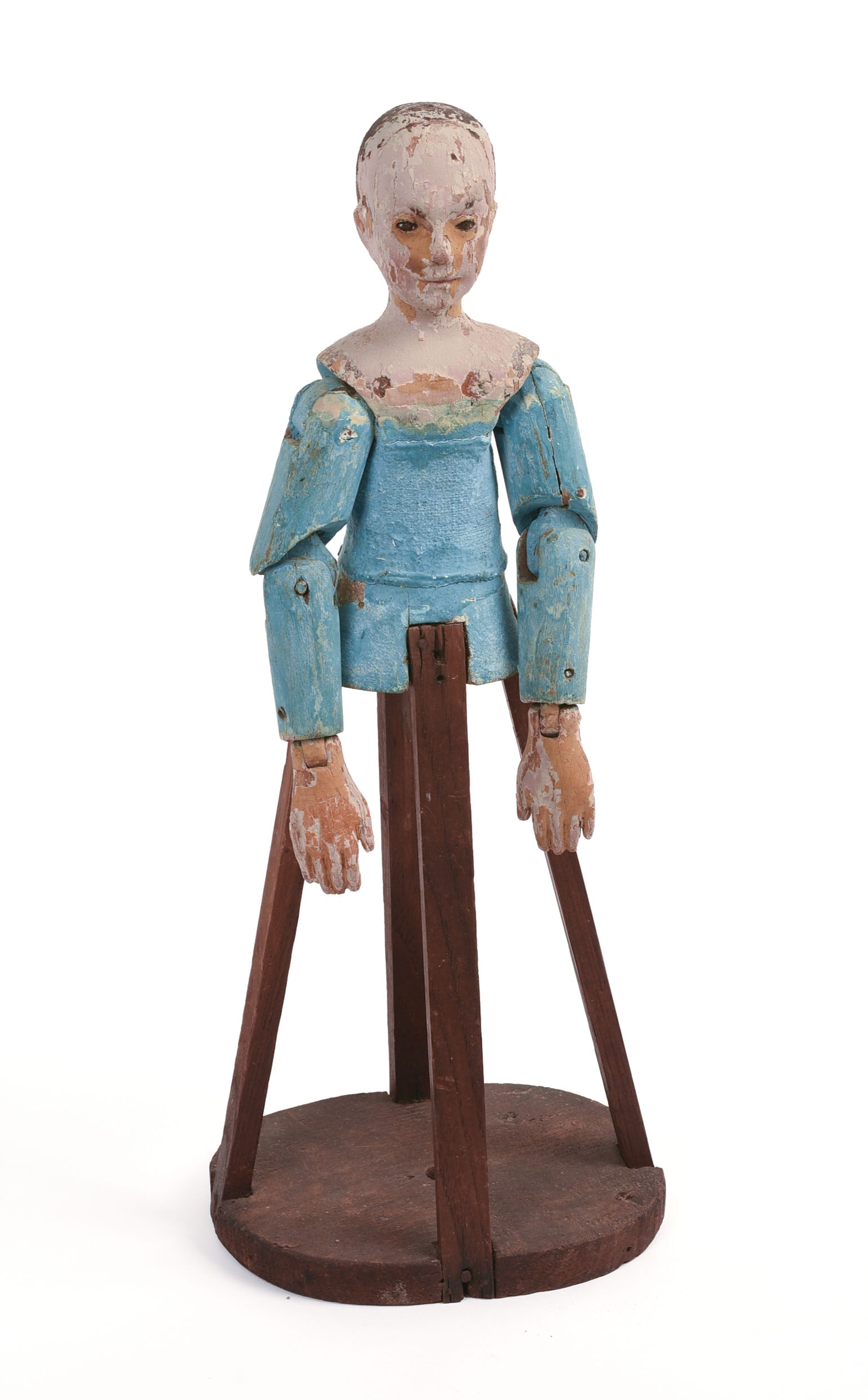 19TH CENTURY CAGE DOLL IN ORIGINAL PAINT.: Height 16.5 inches, some losses.