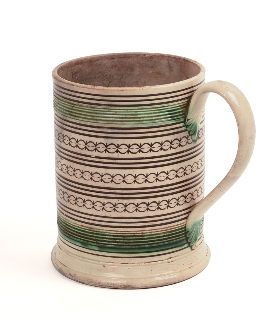 LEEDS POTTERY TANKARD.: Early 19th c., England, old lines in bottom. Height 5.75 inches.