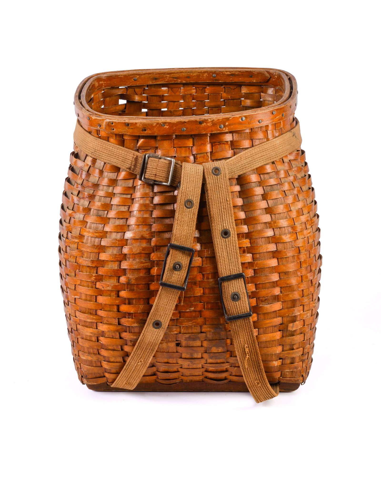 EARLY MAINE ADIRONDACK GATHERING BASKET.: 18 x 14 x 14 inches.