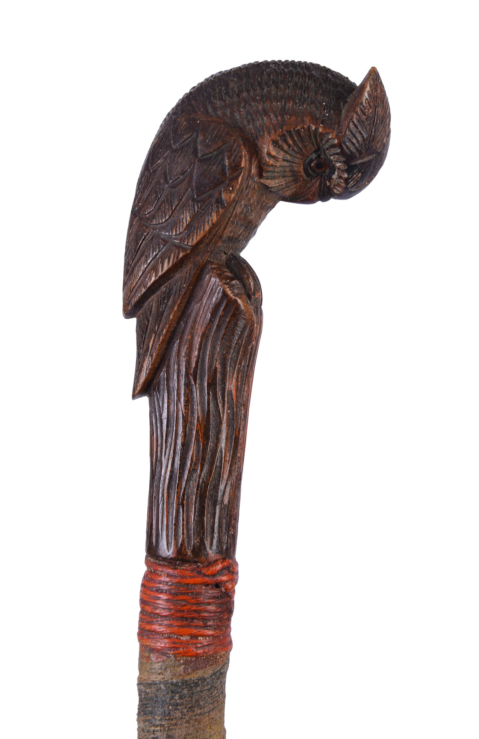 19TH CENTURY SAILOR-MADE CANE WITH OWL HANDLE.: Length 38.5 inches.