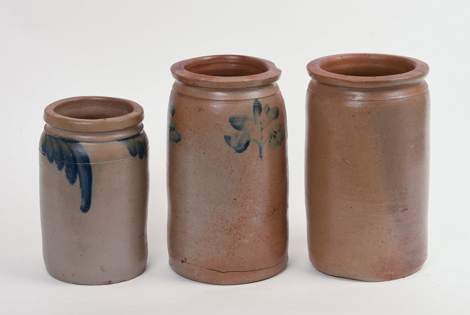 THREE STONEWARE CROCKS. - 3