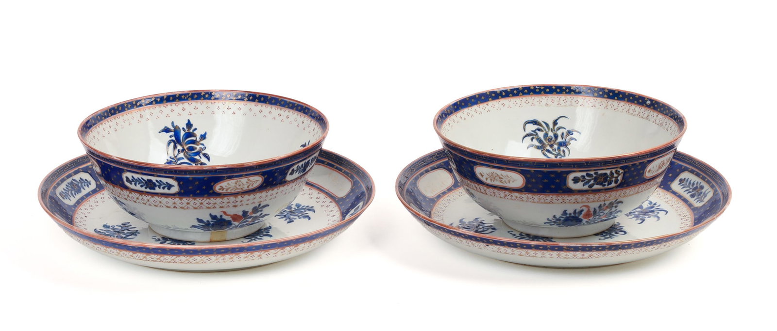 PAIR OF FINE CHINESE EXPORT BOWLS AND UNDER PLATES.: For the Islamic market, circa 1800. Bowl width 8 inches each, underplates width 10 inches.